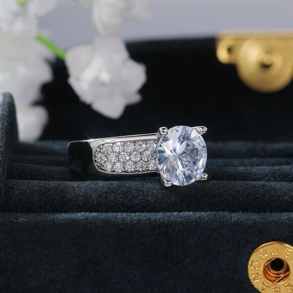 ▶Anillos Large Round CZ Luxury Diamond Chunky 925 Silver Plated Ring, L018 - Picture 5 of 10